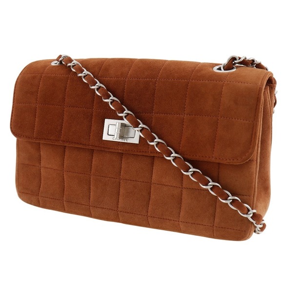 Chanel Bag Chocolate Shoulder Bar Velor Crossbody - Picture 1 of 8